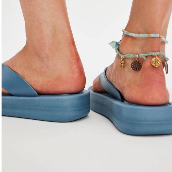 Jeffrey Campbell Anthropologie Darcie Platform Turquoise Blue Flip Flops Size 9 - Picture 3 of 11